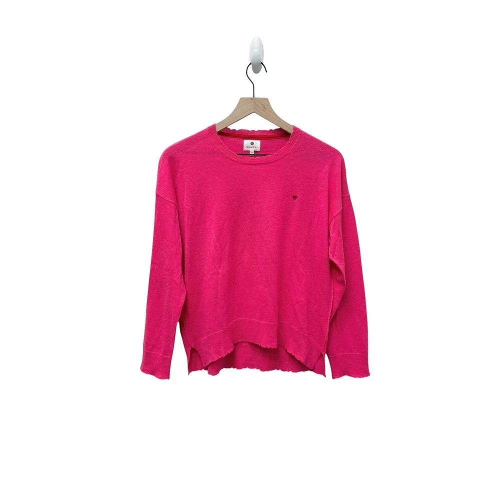 Sundry‎ Pink Wool Cashmere Heart Scallop Trim Sweater Size 1 Small